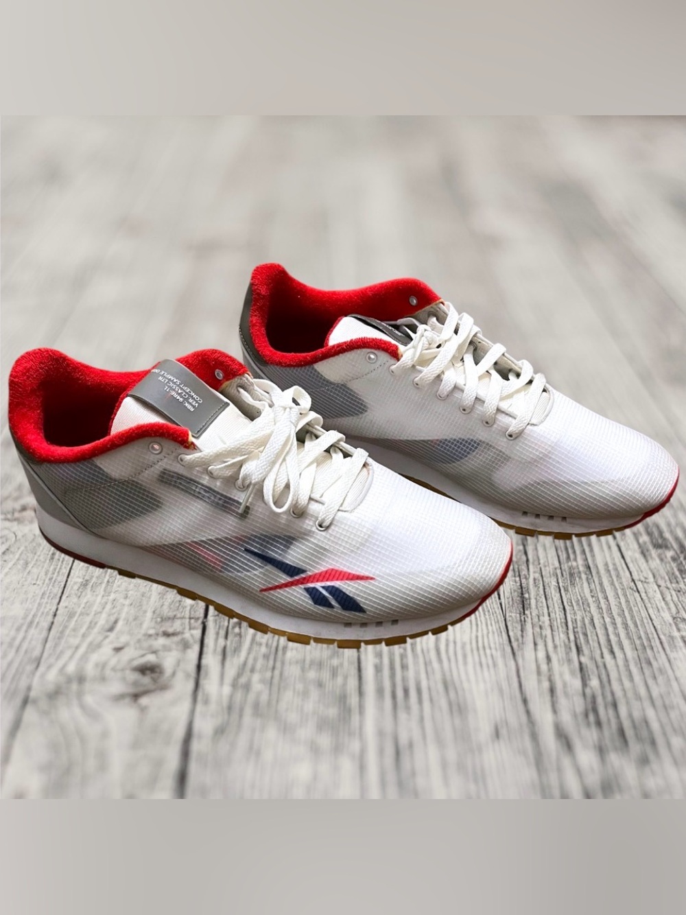 Reebok Classic Leather ATI sneakers With Red & Blue translucent upper Size 14